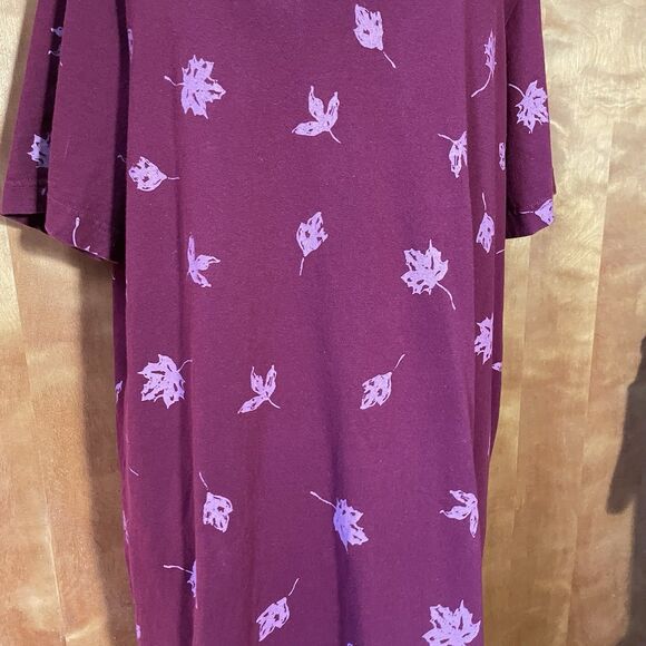Y2K M. Mac Cotton Dress Maroon Pink Leaf Print 1X Vermont Country Store Comfy - Picture 7 of 8